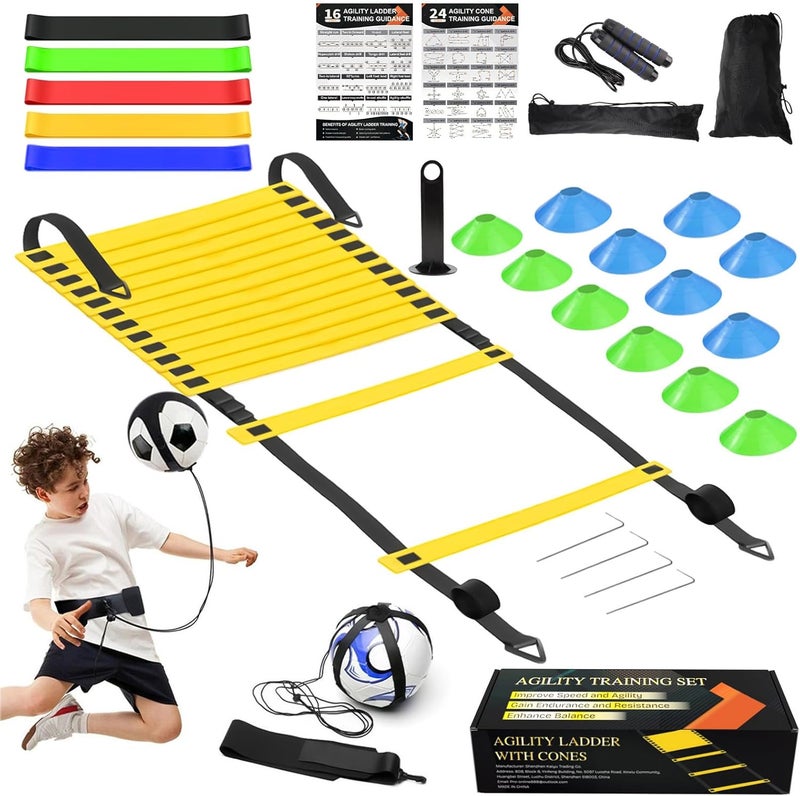 grestar Speed Agility Training Equipment Set, Agility Ladder 20ft, 12 Football Cones, Resistance Parachute/Soccer Kick Trainer, Jump Rope, 5 Resistance Bands, Football Practice Equipment for Kids Adults - Image 1